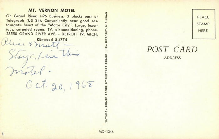 Mt. Vernon Motel - Old Postcard